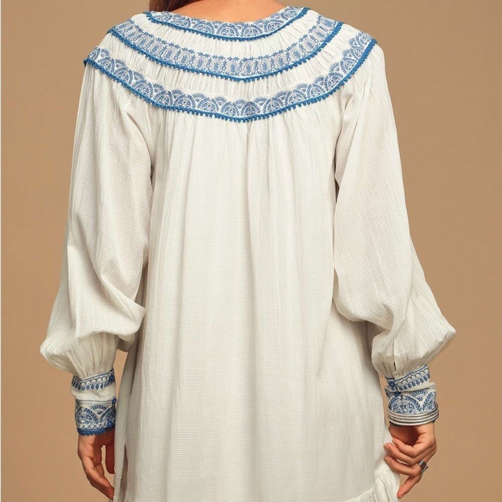NWT Free People Erin Ivory Embroidered Long Sleeve Mini Dress M - Picture 4 of 5